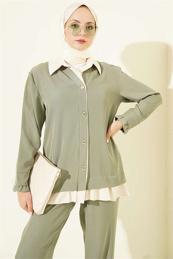 Gathered Detail 2 Piece Set in Light Green