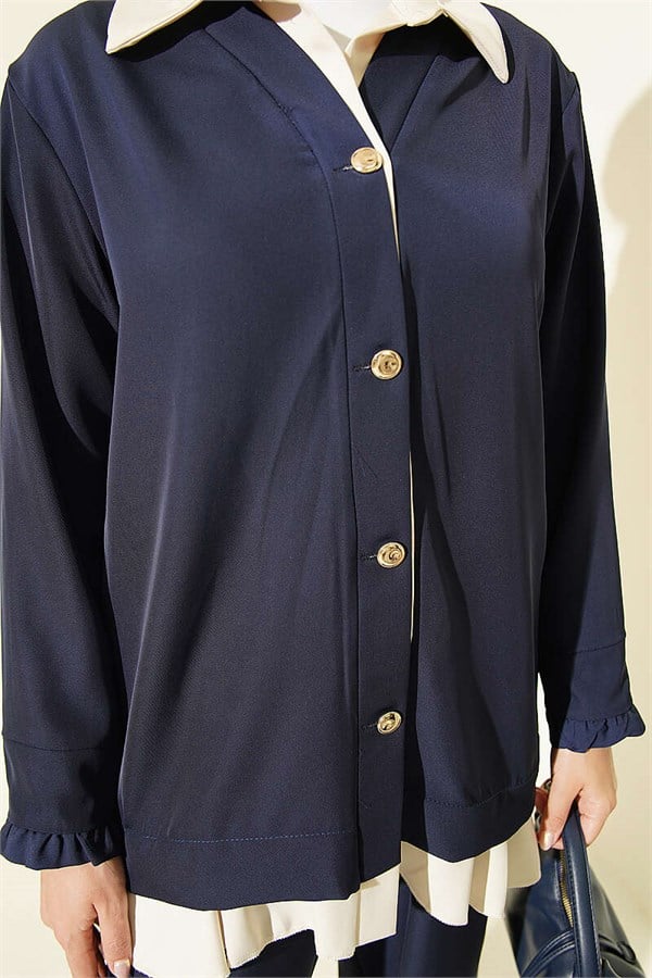 2 Piece Set with Gathered Detail, Navy Blue