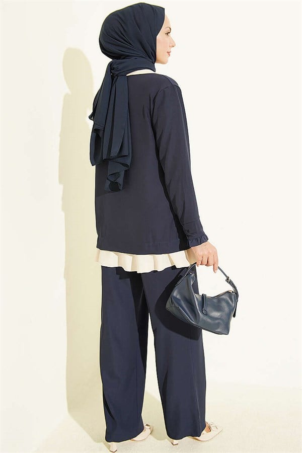 2 Piece Set with Gathered Detail, Navy Blue