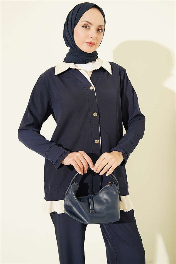 2 Piece Set with Gathered Detail, Navy Blue