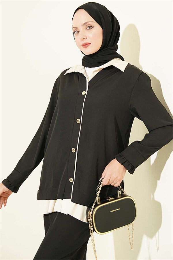 Gathered Detail 2 Piece Set, Black