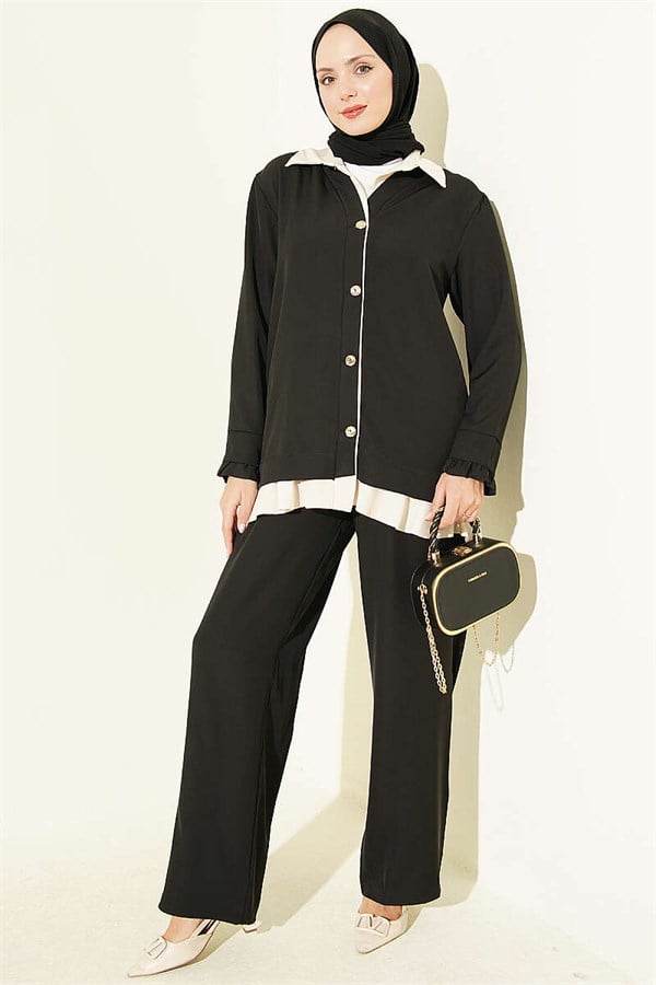 Gathered Detail 2 Piece Set, Black