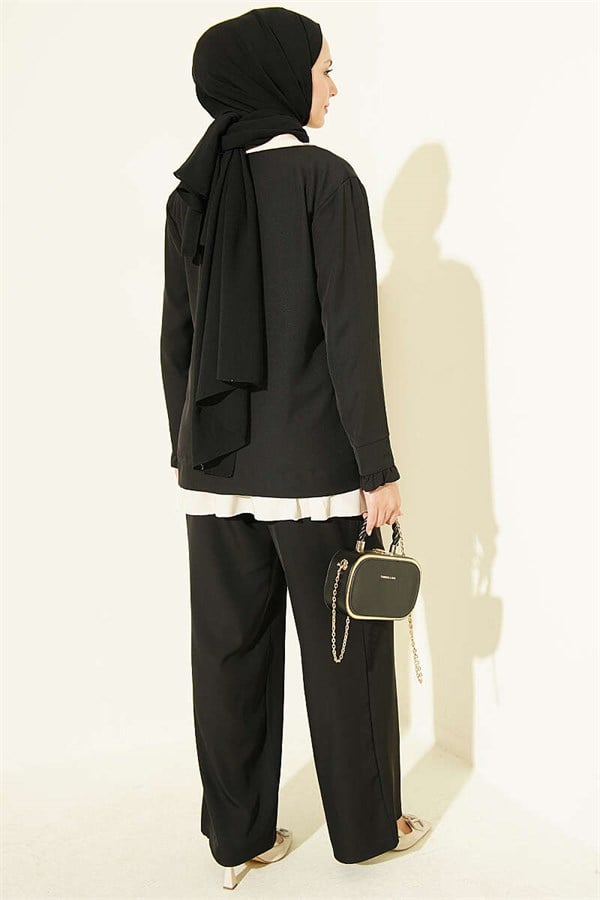 Gathered Detail 2 Piece Set, Black