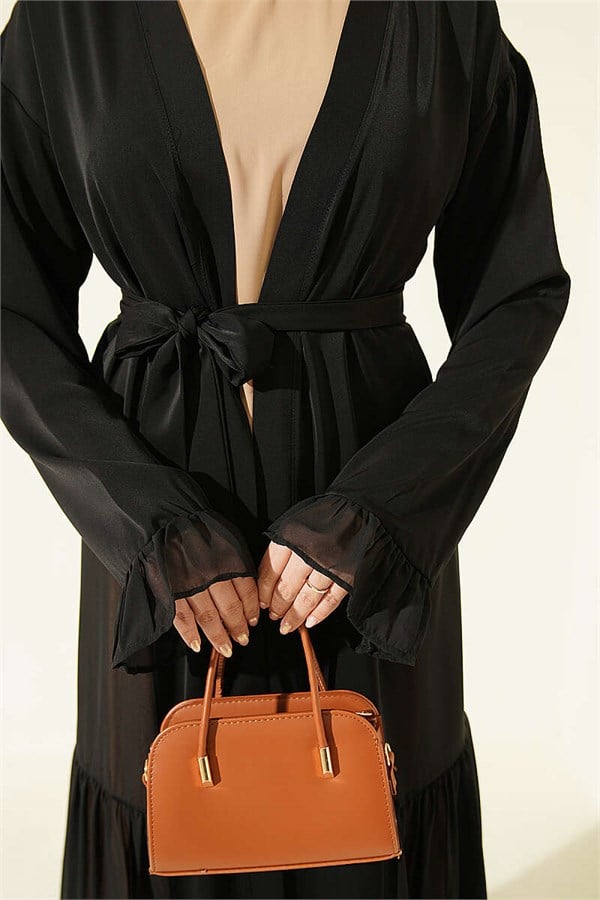 Layered Abaya Set with Gathered Detail, Beige