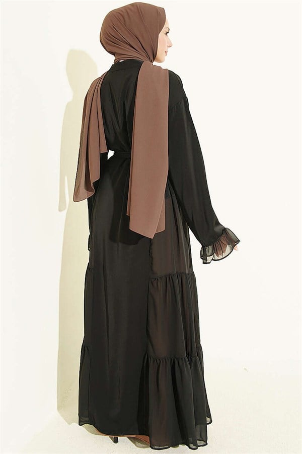 Latte Layered Abaya Set with Gathered Detail
