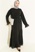 Gathered Detail Layered Abaya Set Black