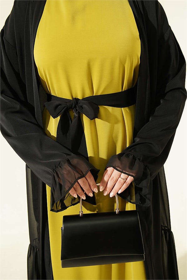 Gathered Detail Layered Abaya Set Olive Green