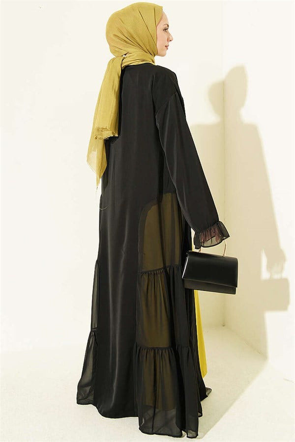 Gathered Detail Layered Abaya Set Olive Green