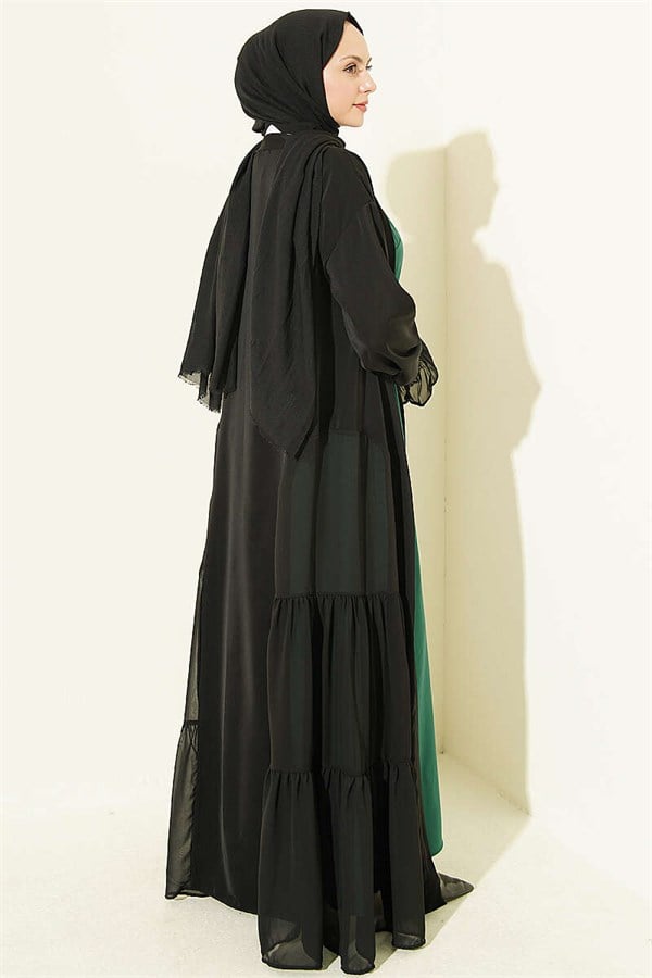 Gathered Detail Layered Abaya Set Emerald