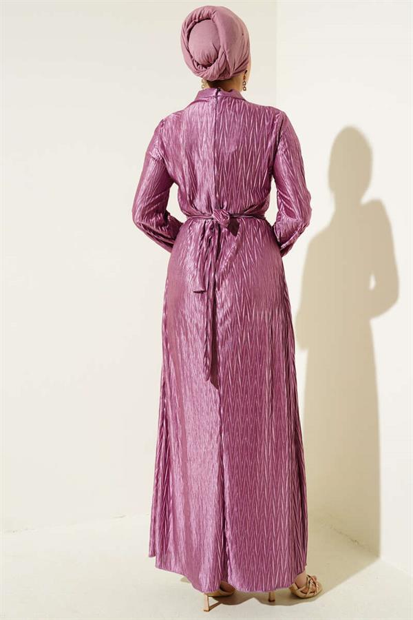 Pleated Gathered Belted Dress Lilac