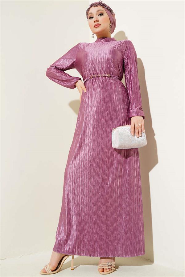 Pleated Gathered Belted Dress Lilac