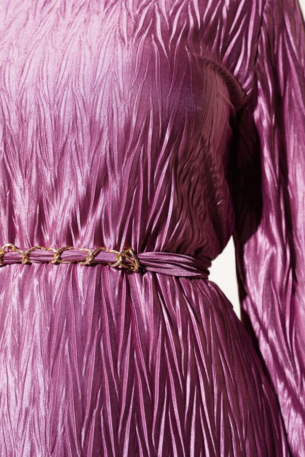 Pleated Gathered Belted Dress Lilac
