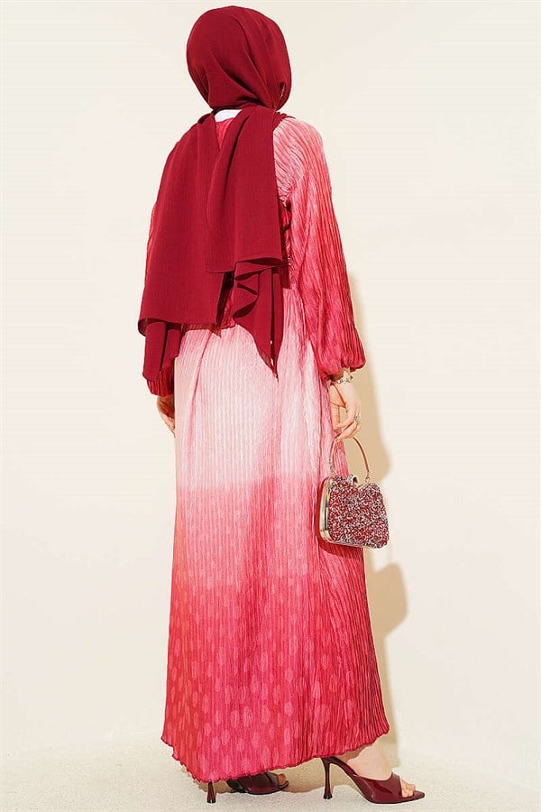 Gathered Pleated Belted Dress Coral