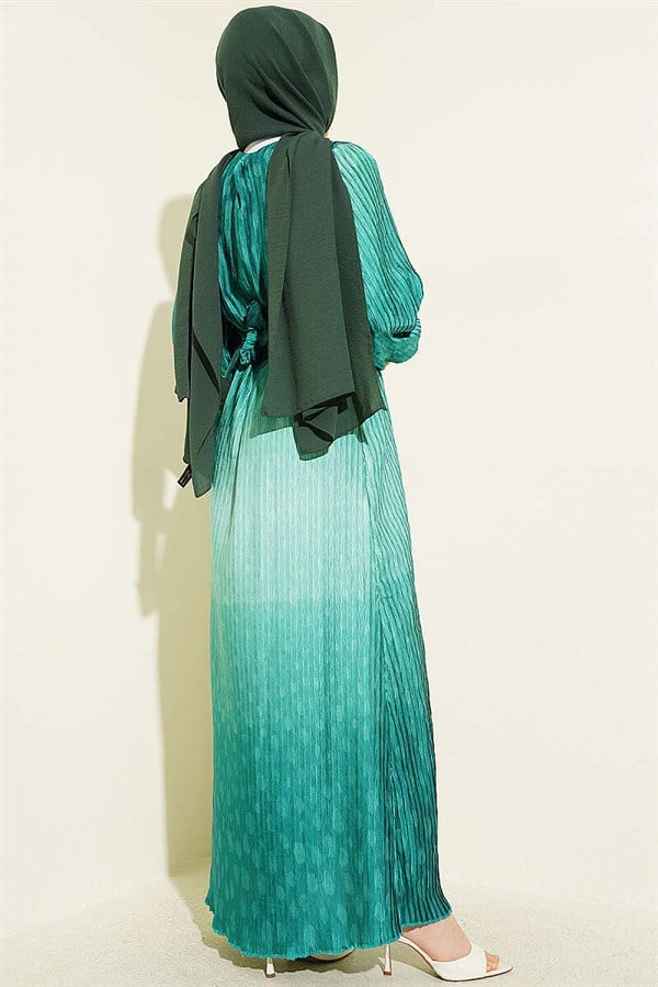 Gathered Pleated Belted Dress Green