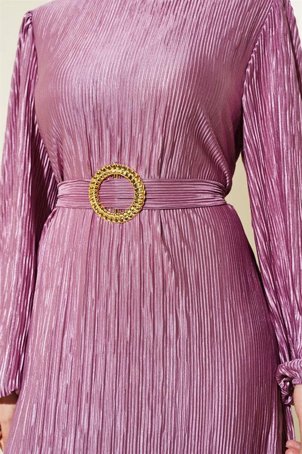 Pleated Satin Look Dress Lilac