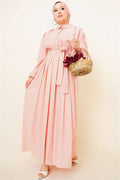 Gathered Ankle Elastic Belted Dress Powder Pink