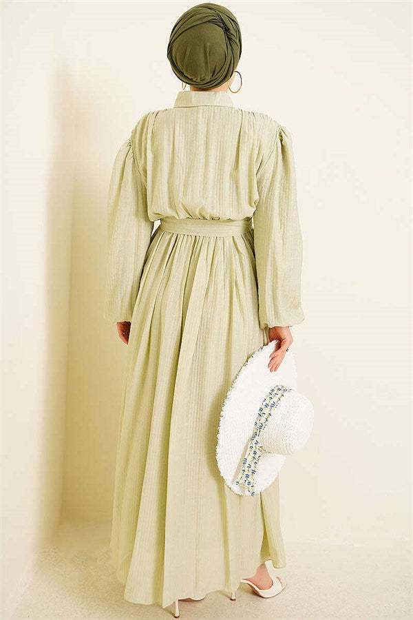 Gathered Dress with Elasticated Ankles and Belt, Aqua Green