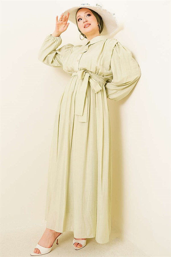 Gathered Dress with Elasticated Ankles and Belt, Aqua Green