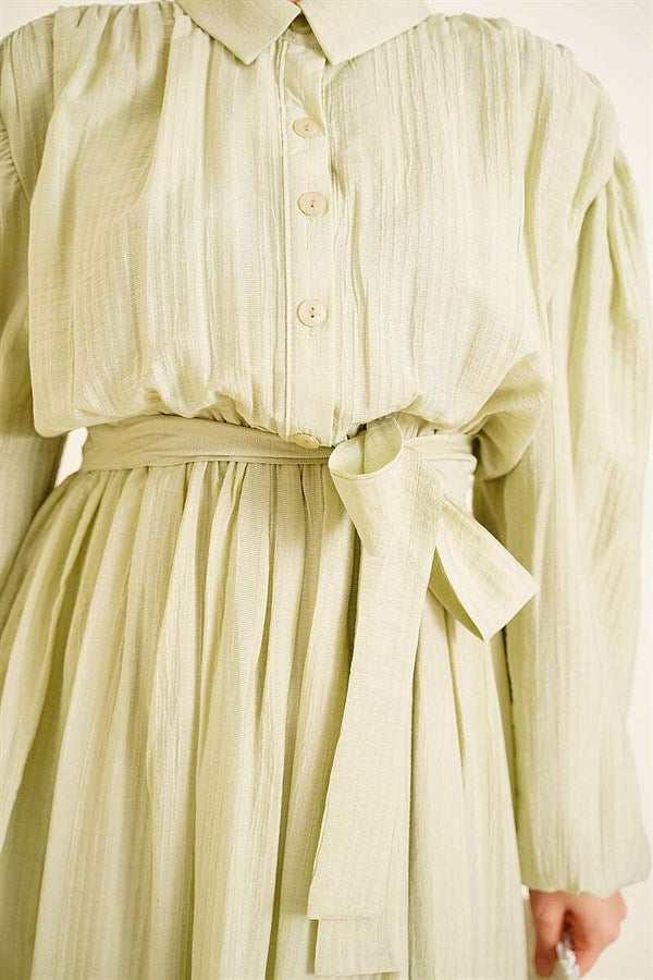 Gathered Dress with Elasticated Ankles and Belt, Aqua Green