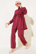 Basic 2 Piece Set with Drawstring Belt Claret Red