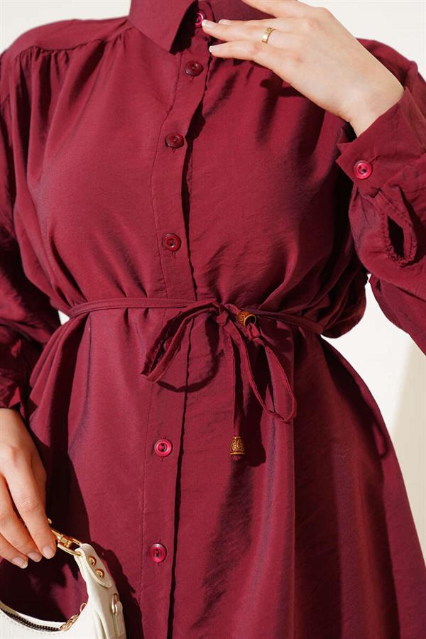Basic 2 Piece Set with Drawstring Belt Claret Red
