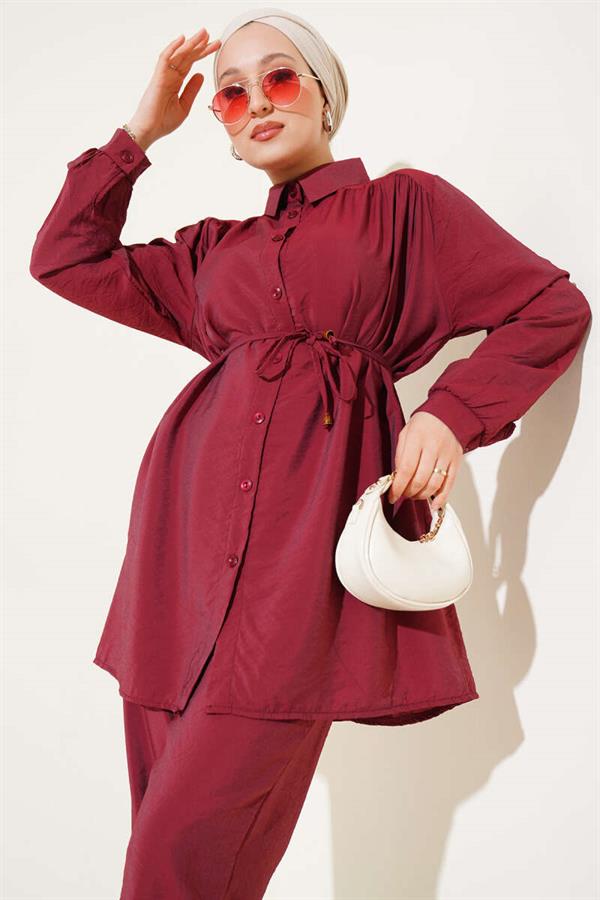 Basic 2 Piece Set with Drawstring Belt Claret Red