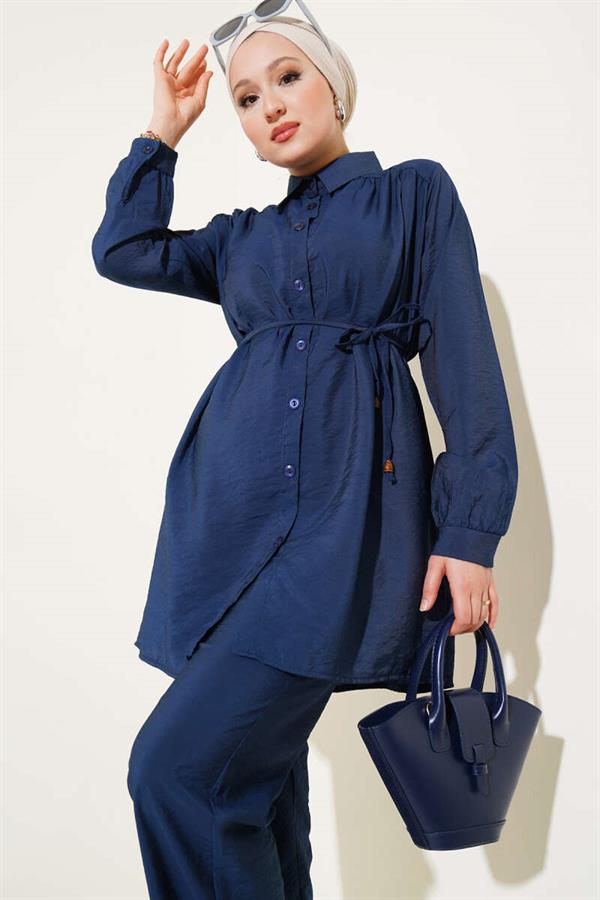 Basic 2 Piece Set with Drawstring Belt Navy Blue
