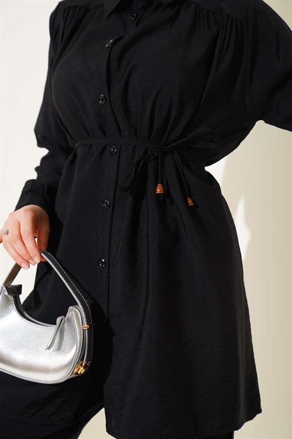 Basic 2 Piece Set with Drawstring Belt Black