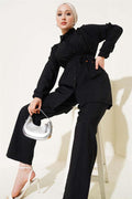 Basic 2 Piece Set with Drawstring Belt Black