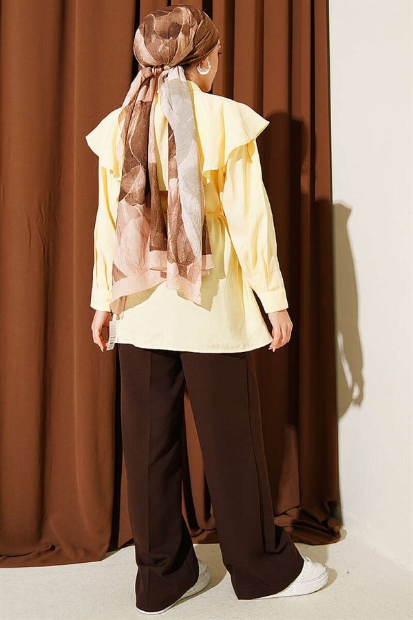 Yellow Shirt with Cross Detail and Drawstring Belt