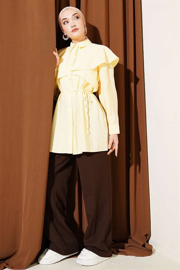 Yellow Shirt with Cross Detail and Drawstring Belt
