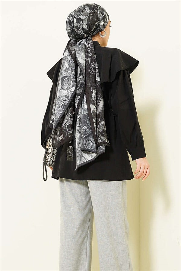 Cross Detail Drawstring Belted Shirt Black