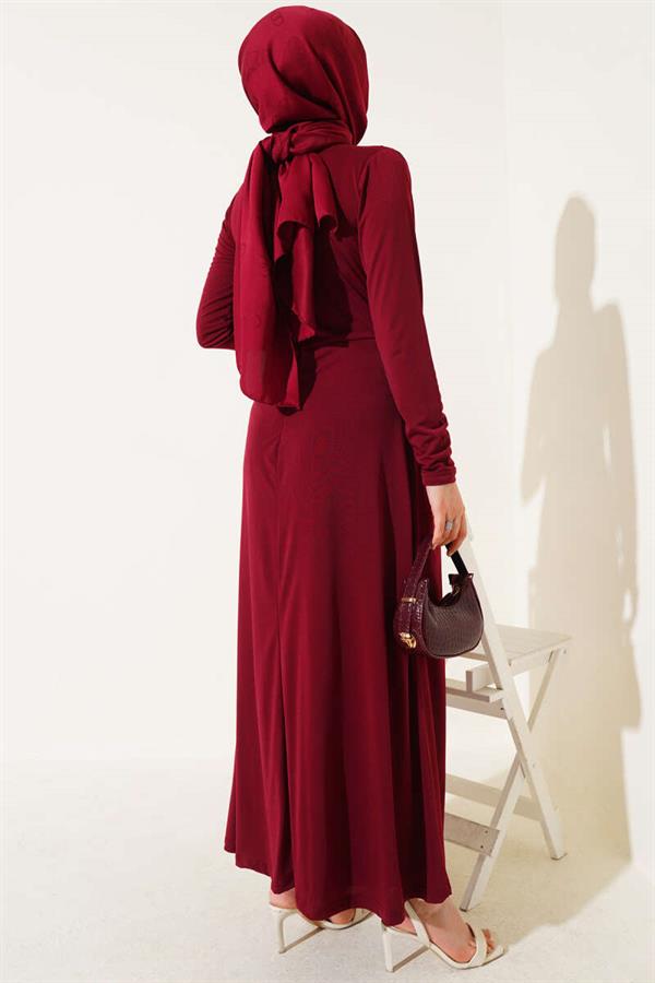 Crisscross Draped Sandy Dress Burgundy