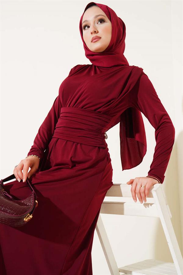 Crisscross Draped Sandy Dress Burgundy