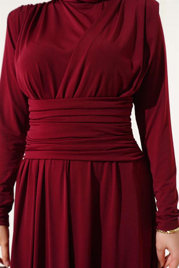 Crisscross Draped Sandy Dress Burgundy