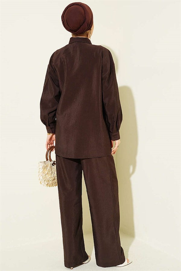 Cross Buttoned Lace-up Parachute 2 Piece Set, Coffee