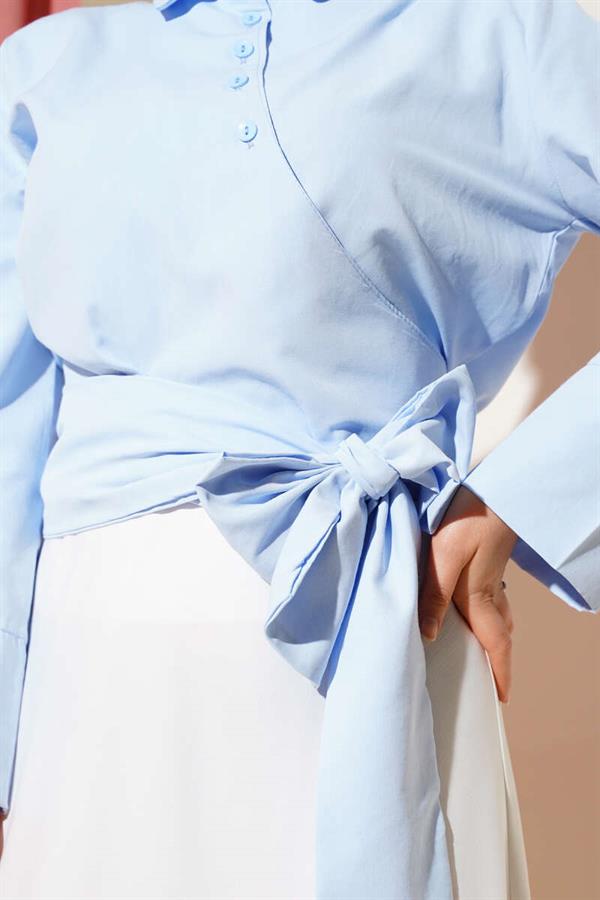 Cross Buttoned Short Shirt Blue