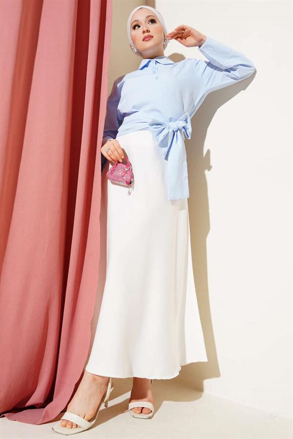 Cross Buttoned Short Shirt Blue