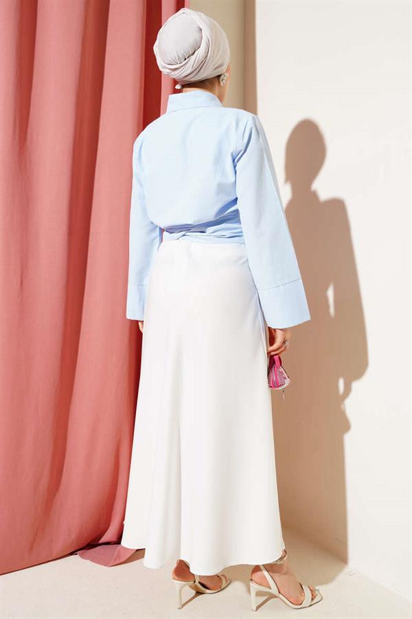Cross Buttoned Short Shirt Blue