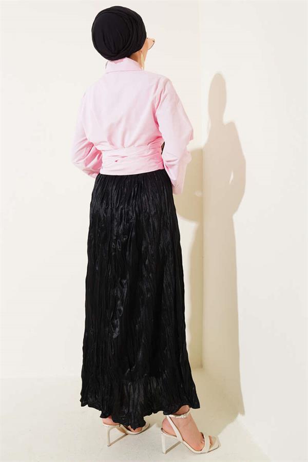Short Shirt with Cross Button-Up Detail in Pink