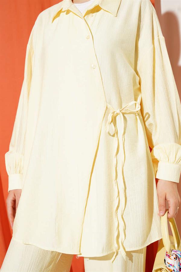 Cross Buttoned Tunic 2 Piece Set Yellow