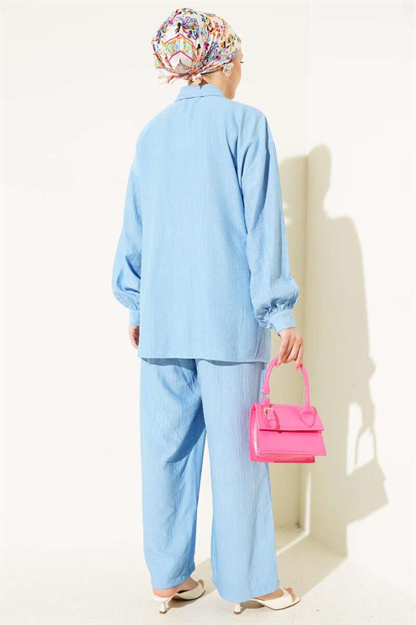 Cross Buttoned Tunic 2 Piece Set Baby Blue