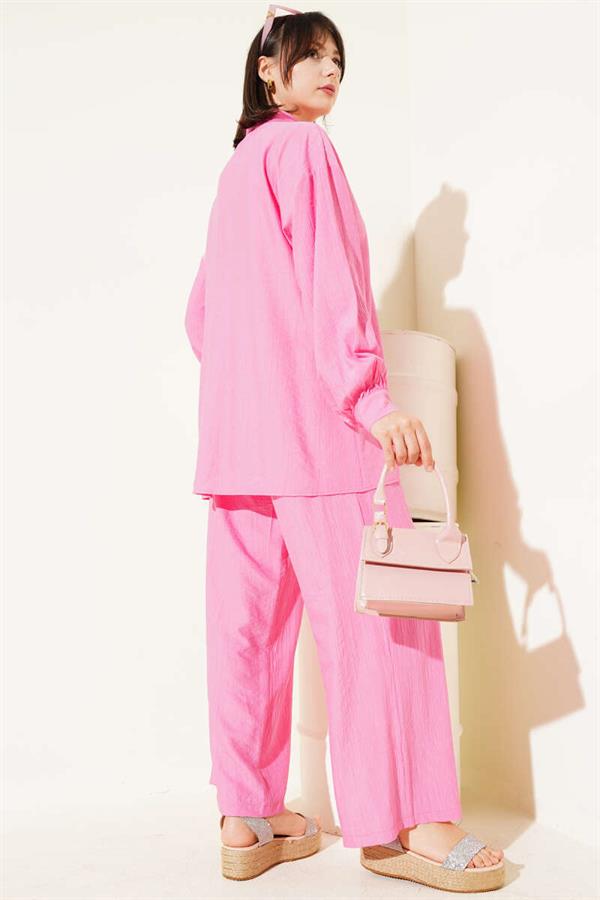 Cross Buttoned Tunic 2 Piece Set Pink