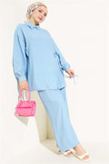 Cross Buttoned Tunic 2 Piece Set Baby Blue