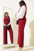 2 Piece Set with Cross Buttons and Belt and Vest Claret Red