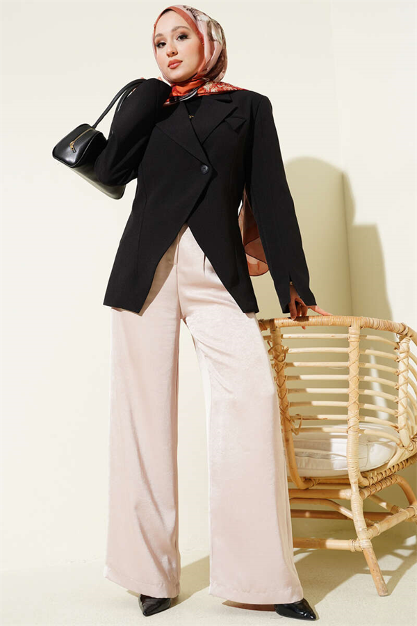 Cross-Buttoned Padded Blazer Jacket, Black
