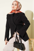 Cross-Buttoned Padded Blazer Jacket, Black