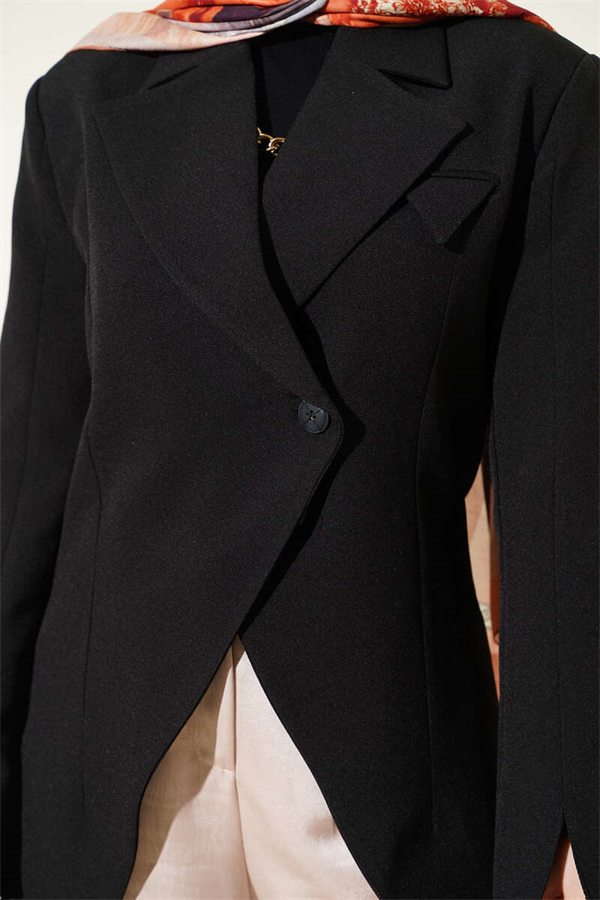 Cross-Buttoned Padded Blazer Jacket, Black