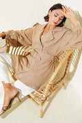 Cross-Zip Belted Jacket, Camel