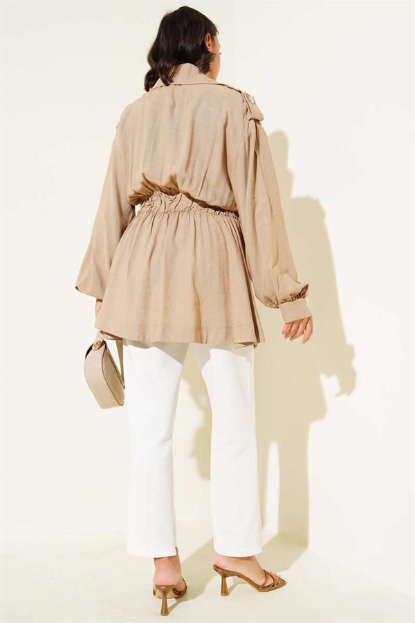 Cross-Zip Belted Jacket, Camel